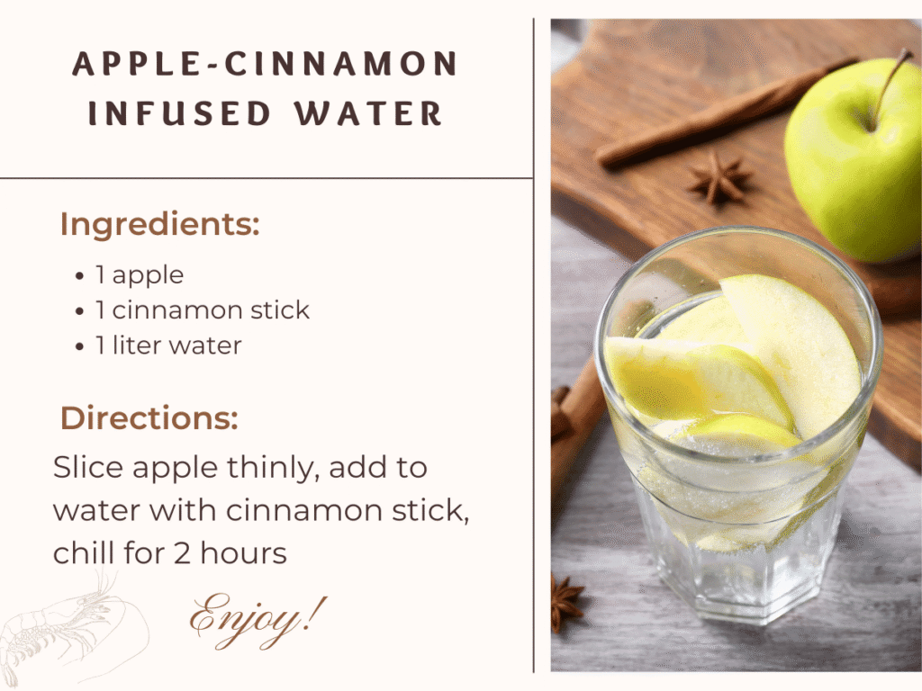 Apple-cinnamon infused water recipe card for 5 tips to stay hydrated